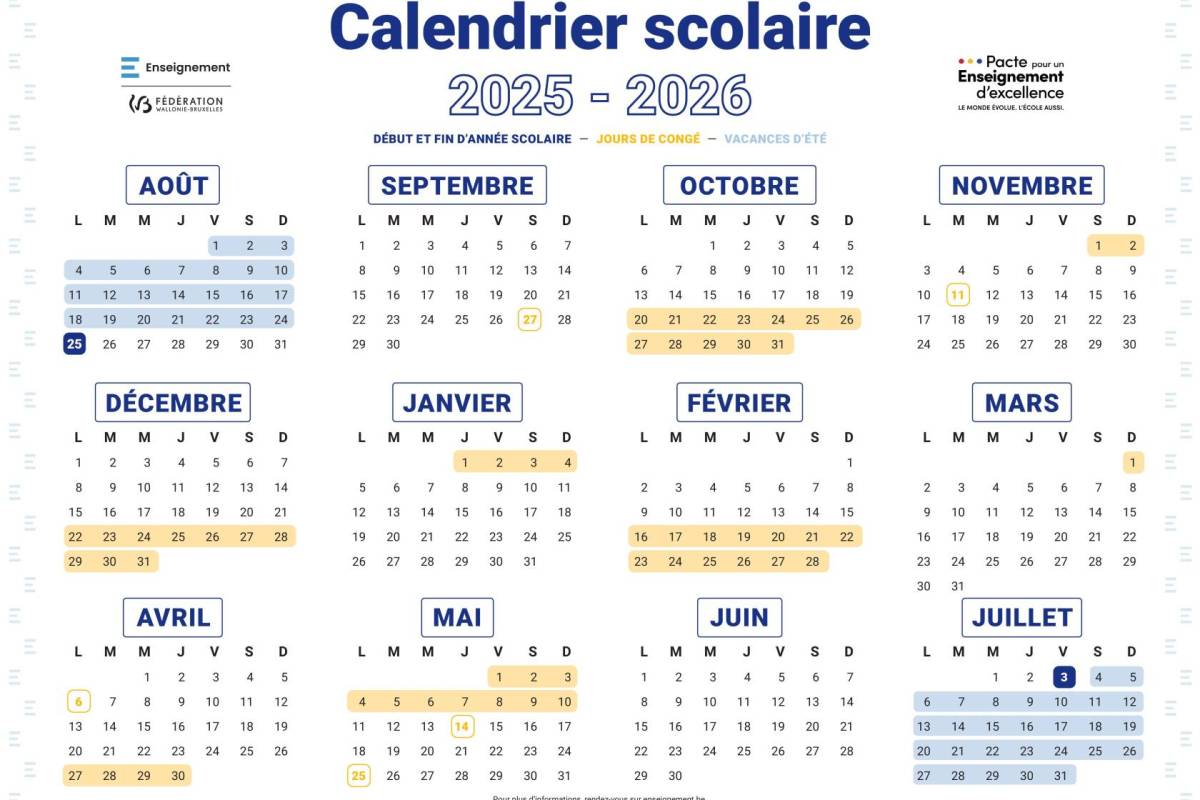 Calendrier scolaire 2025-2026